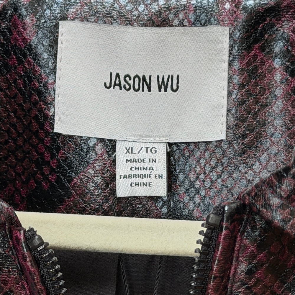 Faux Leather Moto Jacket Black Python Print Zip-U… - image 5